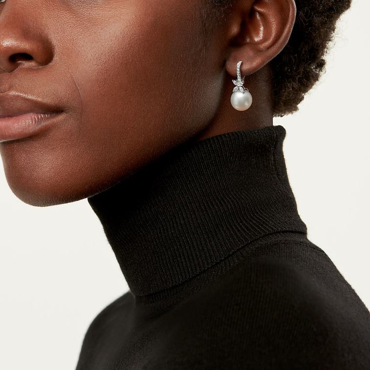 ehted unisex Tiffany FZP8X703 pärlitest ja teemantidest kõrvarõngad