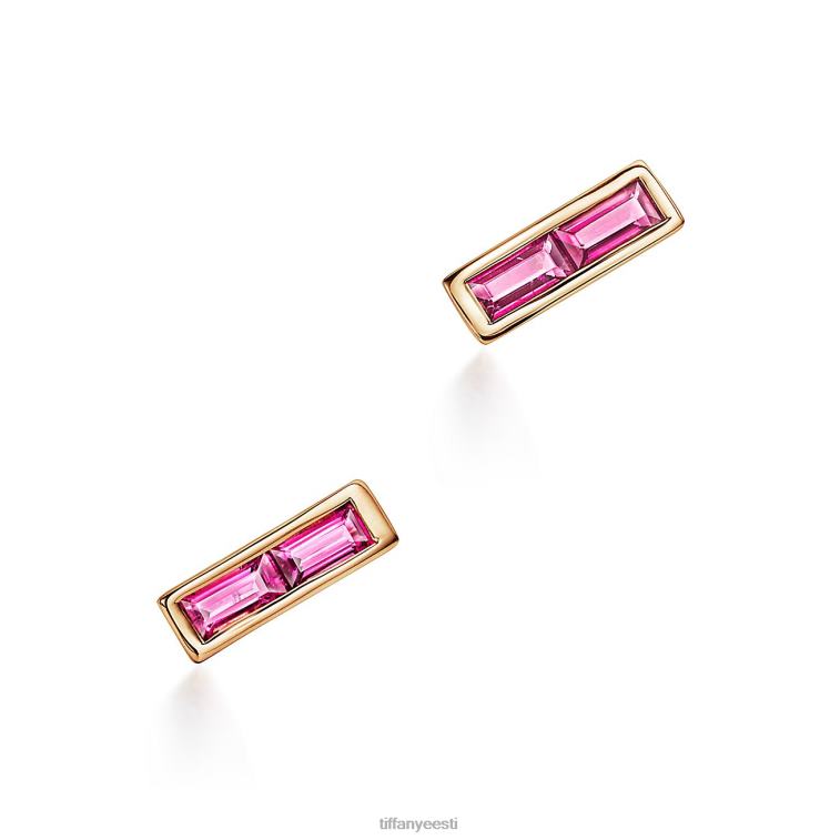 18k kullast baguette rubelliitidega