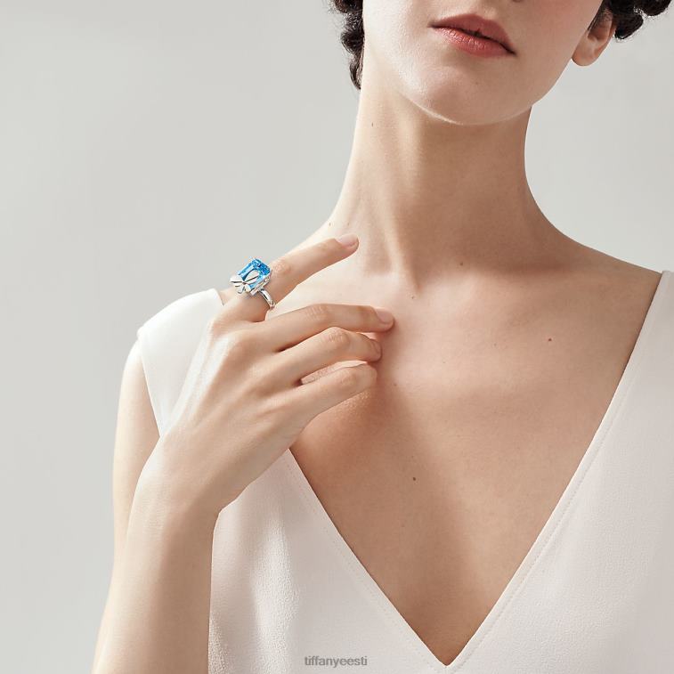 ehted unisex Tiffany FZP8X1629 sinine topaas liblikasõrmus sterlinghõbedast ja 18k roosast kullast